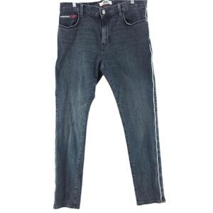 Tommy Jeans Mens Jeans 34x32 Blue Slim Fit Tapered‎ Leg Side Stripe Logo Denim